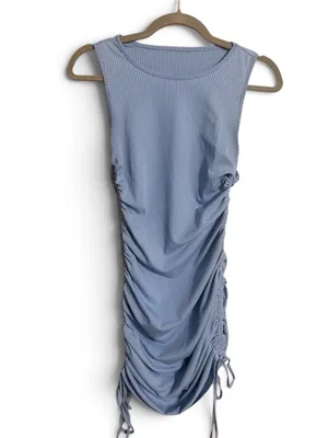 Sleeveless Ruched Bodycon Dress - Light Blue thumbnail 2