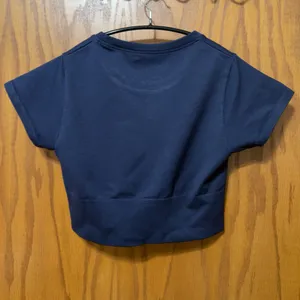 OFFLINE by Aerie Navy Seamless Cropped Knit Top size Medium thumbnail 5