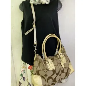 coach bag cream black fabric tote thumbnail 7