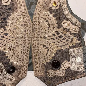 Vintage Silk Vest Lace Embellished Beads Sequin Floral Boho thumbnail 5