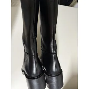 Zara $139 Faux Leather Black Boots Chunky Block Low‎ Rubber Heel Hunting Moto thumbnail 11