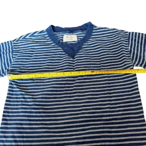 Vintage Hi-Line Size S Vneck Henley‎ Blue Stripe Oversized Cotton Long Sleeve thumbnail 7
