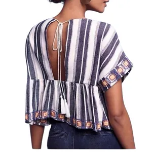 ANTHROPOLOGIE Maeve Vieques Midi Top Linen Embroidered Small thumbnail 2