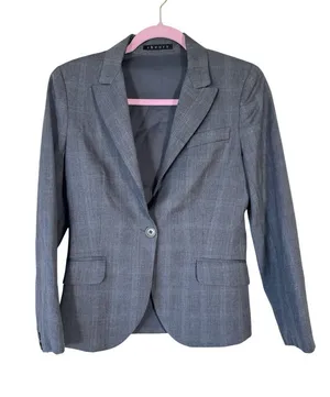 Theory Grey Plaid Fitted Blazer Jacket Womens M Preppy Corpcore Academia Work thumbnail 1