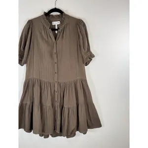 Apiece Apart Womens Dress Brown Las Alturas Mini Tiered Puff Sleeve A Line XS thumbnail 6