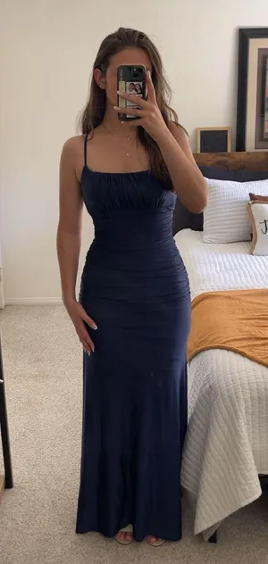 Macys B Darlin navy blue prom dress thumbnail 1