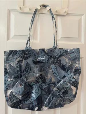 PINK Victoria's Secret Blue Floral Clear Beach Tote thumbnail 1