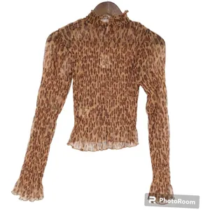 FREE PEOPLE Sheer Leopard Print Smocked Long Sleeve Top Mock‎ Neck Size XS New thumbnail 3