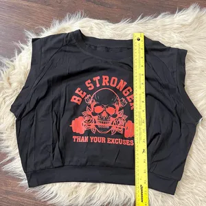 Black cotton "Be Stronger Than Your Excuses" Graphic Muscle Tee Crop Top L thumbnail 6