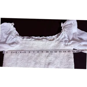 Aerie Ivory/White Smock Cropped Large Sheer Puff Sleeve Peasant Top cottagecore thumbnail 6