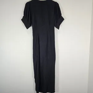 Free People Vintage Summer Midi Dress Tie Front Button down Black Size Large thumbnail 10
