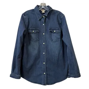 Duluth‎ Trading Women Size Large Blue Denim Pearl Snap Western Country Cowgirl thumbnail 1