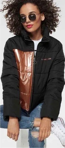 Womens New Vans Foundry Metallic Black & Pink Puffer Jacket thumbnail 1