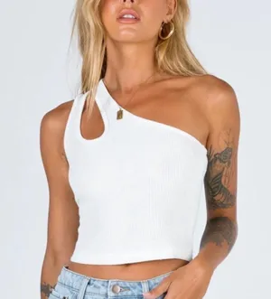 Princess Polly One-Shoulder Crop Top White thumbnail 1