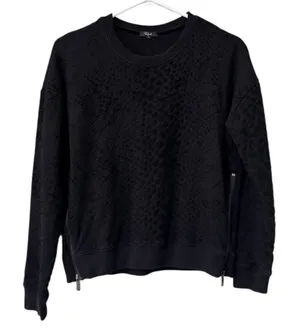 Rails Black Velvet Leopard Print Sweatshirt Crew Neck‎ Side Zippers Size XS City thumbnail 1