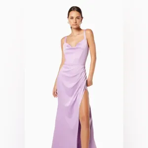 Elliatt Wedding Guest Satin Maxi Dress Lilac High Slit Emerson S NWT thumbnail 6