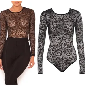 NWT House of CB Carmine‎ Cheetah Print Sheer Bodysuit in Black thumbnail 2