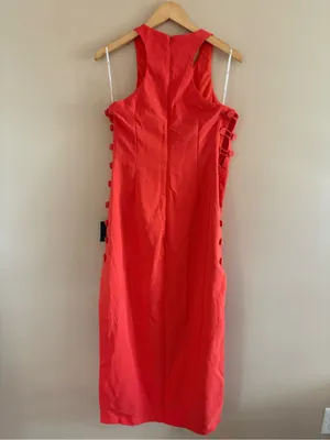 Lulus Masterfully Mod Bright Orange Side Button Midi Dress Size XL Sleeveless thumbnail 5