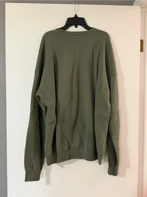 Bella Canvas Olive Green Crewneck Sweatshirt with Multicolor 'THANKS' Graphic thumbnail 4