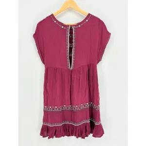 Free People Sleepless Summer Mini Dress XS Berry Burgundy‎ Embroidered Boho NWT thumbnail 4