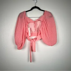 Lush Cropped Coral Puff Sleeve Blouse Sz S NWT thumbnail 9