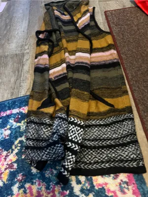 Sanctuary Striped Knit Open-Front Sweater Vest in Mustard and Black thumbnail 3