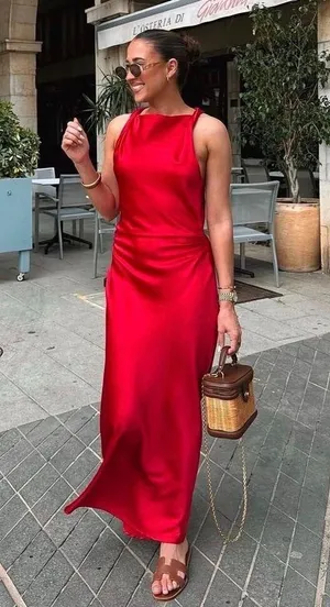 Zara dress Maxi Red satin Lingerie Fitted wedding Party thumbnail 3