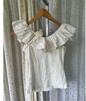Anthropologie MaEve 100% Cotton Ivory Tina V Neck Ruffled Trim Tank XS thumbnail 5