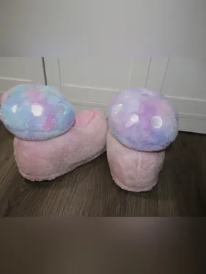 Dolls Kill womens Totally Trippin' Mushroom Slippers - baby pink, blue purple thumbnail 6