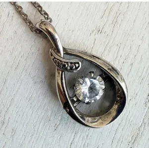 Sterling Silver 925 White Sapphire Teardrop Pendant Necklace thumbnail 4