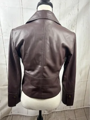 LOFT Versa Faux Leather Cropped Double Breasted Blaze Sz XSP Brown Espresso thumbnail 6