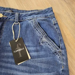 Flamingals Sz 2XL Wide Leg Jeans Mid Waist Baggy Stitch Decor Washed Pants New thumbnail 3