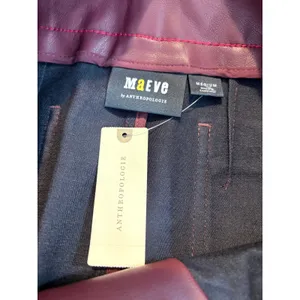 NWT Maeve Anthropologie Burgundy Faux Leather Midi Skirt M Pencil Pockets thumbnail 4