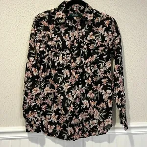 Lauren Ralph Lauren Courtenay black with pink floral design top size small thumbnail 3