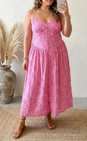 Roller Rabbit x Target Paisley Drop Waist Cotton Maxi Dress Pink Medium thumbnail 1