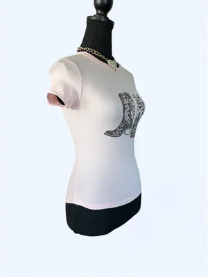 Y2K Western Cowgirl Pink Cowboy Boot Baby Tee Size XS 🎀 thumbnail 3