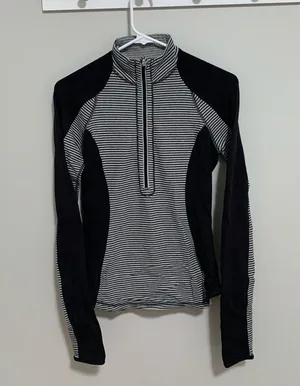 Black and White Stripe Zip U-Turn Lululemon Quarter Zip thumbnail 4