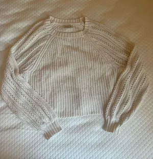 American Eagle Outfitters Cream Open-Knit Crewneck Sweater thumbnail 1