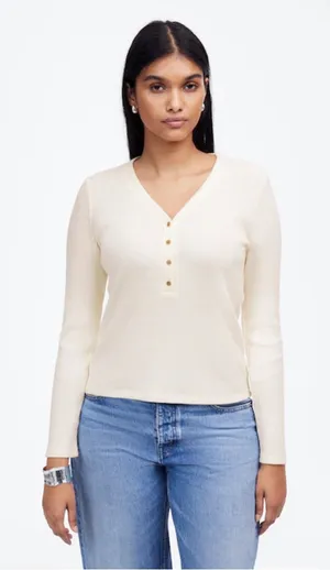 Madewell Brushed Long-Sleeve Henley Size Medium thumbnail 1