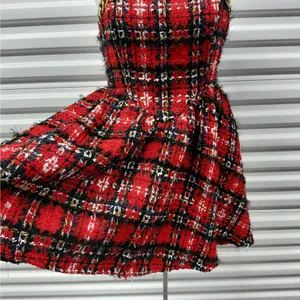 L'Atiste Tweed Dress Size Medium Red Black Plaid Preppy Y2K Retro Holiday Party thumbnail 4