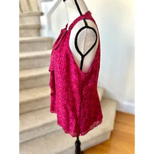 Ann Taylor Hot Pink Silk Tie Dye Ruffle Front Sleeveless Tank Top Blouse thumbnail 3