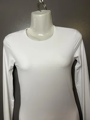 Zara Shirt Womens Small White Crew Neck Long Sleeve Basic Stretch Tee Top thumbnail 1