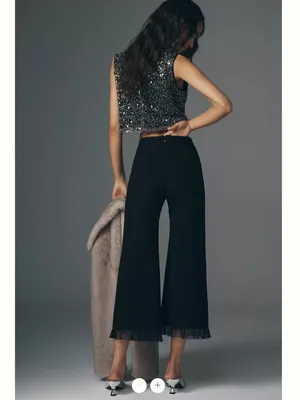 Anthropologie Maeve Colette Tulle High-Rise Wide-Leg Cropped Pants thumbnail 3