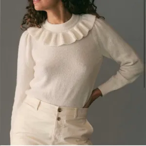 Doen Azaria Ivory Cream Sweater Size XS Alpaca Wool Ruffle Collar thumbnail 1