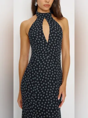 NEW REFORMATION Noele Maxi halter Dress blue Black polka dot sz 4 thumbnail 2