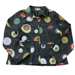 Trisha Tyler Gray Colorful Polka Dot Blouse M thumbnail 1