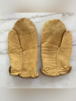 Vintage Leather Mittens Tan Brown Warm Lined Rustic Winter Gloves thumbnail 2