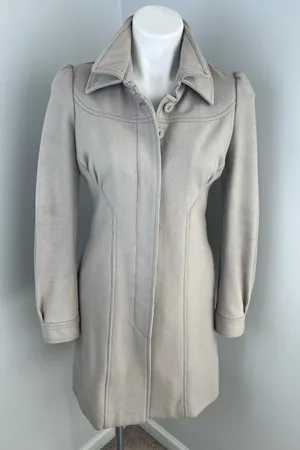 Anthropologie Elevenses Master Car Beige Tan Wool Blend Puff Sleeve Peacoat 4 thumbnail 1