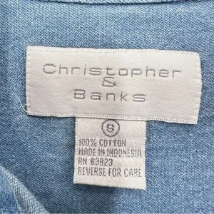 Vintage Christopher & Banks Denim Button Up Fall Leaf Embroidered Blouse Cottage thumbnail 3