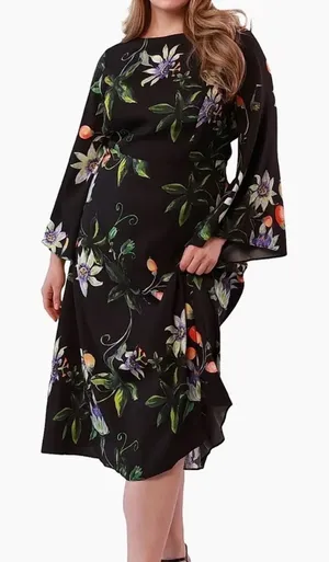 New! Gabriella Rossetti Lucrezia Black Floral Midi‎ Dress Size 14 thumbnail 1